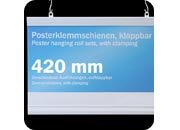 legatoria Listelli appendi poster con serraggio a pressione, 420 mm BIANCO. Binario appendi poster in due pezzi con serraggio del poster. Dotato di due appendini sulla barra superiore (senza appendini sulla barra inferiore)..