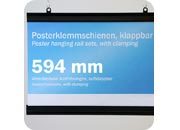 legatoria Listelli appendi poster con serraggio a pressione, 594 mm NERO. Binario appendi poster in due pezzi con serraggio del poster. Dotato di due appendini sulla barra superiore (senza appendini sulla barra inferiore). .