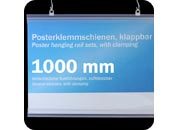 legatoria Listelli appendi poster con serraggio a pressione, 1000 mm TRASPARENTE. Binario appendi poster in due pezzi con serraggio del poster. Dotato di due appendini sulla barra superiore (senza appendini sulla barra inferiore)..