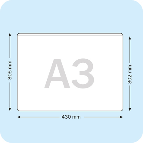 legatoria Busta autoadesiva autoadesiva A3 (297x420mm)  in vinile trasparente (colla acrilica trasparente), apertura sul lato lungo.