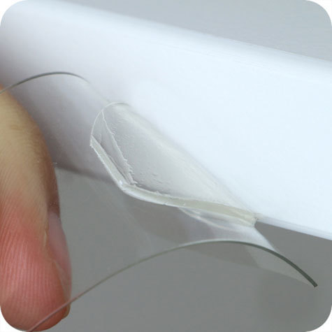 legatoria Supporto per cartelli Wobbler, 208mm TRASPARENTE. Lungo 208mm, con due estremit autoadesive, una 17x30mm e una di diametro 18mm.