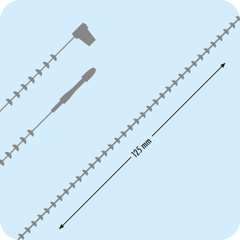 legatoria Fili di sicurezza REGOLABILI in polipropilene, 125mm TRASPARENTE, in polipropilene. Consentono di attaccare etichette e cartellini senza l�ausilio di pistola sparafili, sono rimovibili solo strappandoli. Diametro palline 1,7mm.