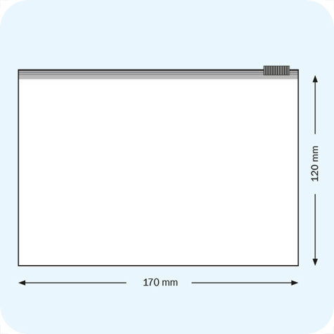 legatoria Busta con cursore. 170x120mm TRASPARENTE, in polietilene da 60 micron, aperti sul lato lungo, con cursore per chiusura. .