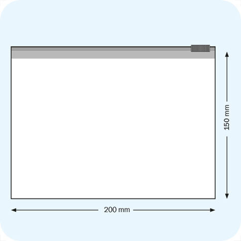 legatoria Busta con cursore. 200x150mm TRASPARENTE, in polietilene da 60 micron, aperti sul lato lungo, con cursore per chiusura. .