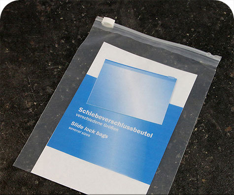 legatoria Busta con cursore. 480x640mm TRASPARENTE, in polietilene da 90 micron, aperti sul lato corto, con cursore per chiusura. .