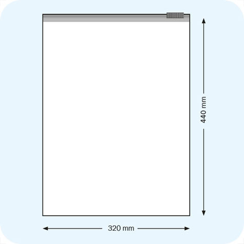 legatoria Busta con cursore. 320x440mm TRASPARENTE, in polietilene da 75 micron, aperti sul lato corto, con cursore per chiusura. .