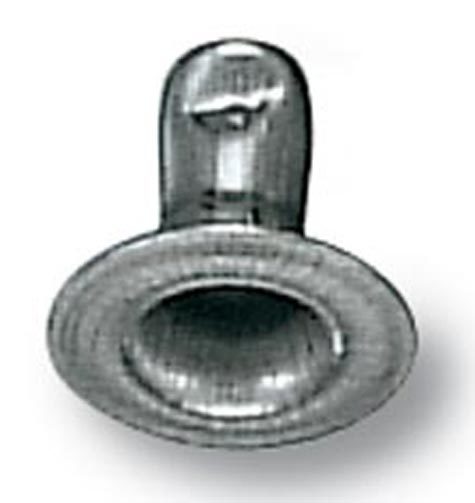legatoria Olgo rivetto, NICHELATO, altezza 6mm Olgo maschio rivetto doppia testa, diametro base 7.40mm, base forata.
