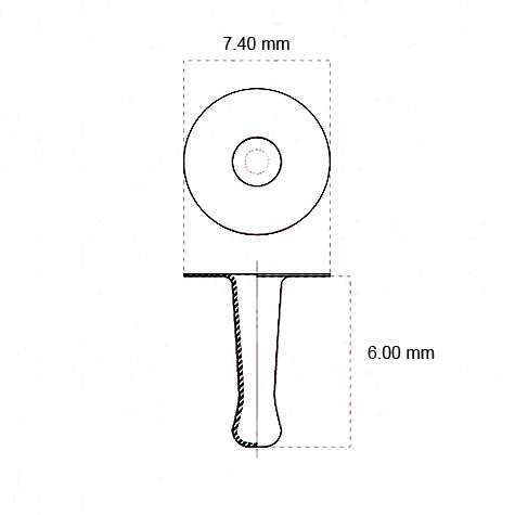 legatoria Olgo rivetto, NICHELATO, altezza 6mm Olgo maschio rivetto doppia testa, diametro base 7.40mm, base forata.
