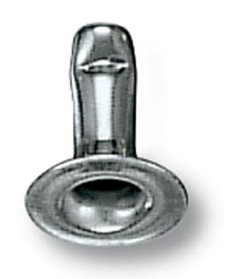 legatoria Olgo maschio di rivetto a doppia testa, altezza 9mm NICHELATO, diametro base 7.40mm, base forata.