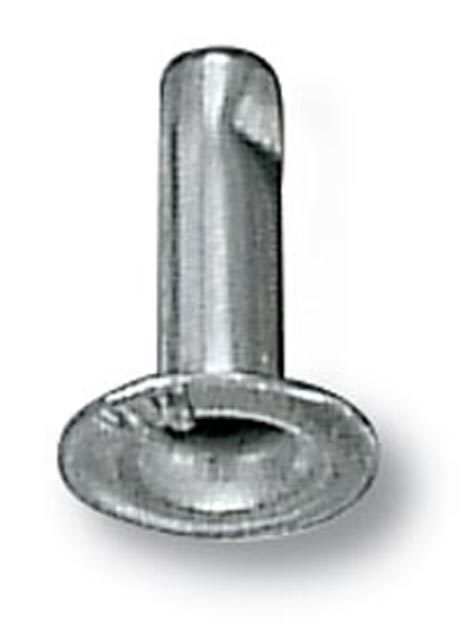 legatoria Olgo rivetto, NICHELATO, altezza 10mm Olgo maschio rivetto doppia testa, diametro base 7.40mm, base forata.