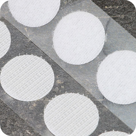 legatoria Bollini in velcro autoadesivi, diametro 16mm BIANCO, coppie maschio-femmina venduti su due rotoli.