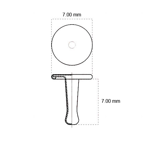 legatoria Olgo maschio di rivetto a doppia testa piana, altezza 7mm NICHELATO, diametro base 7mm, base bombata.