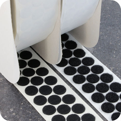 legatoria Bollini in velcro autoadesivi, diametro 16mm NERO, coppie maschio-femmina venduti su due rotoli.