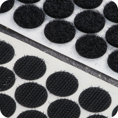 legatoria Bollini in velcro autoadesivi, diametro 16mm NERO, coppie maschio-femmina venduti su due rotoli.