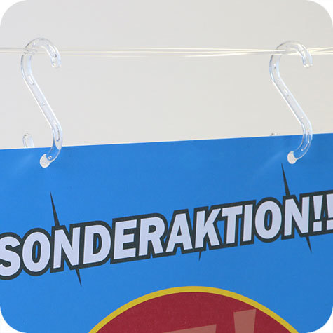 legatoria Gancio in plastica a S 55mm TRASPARENTE. Spessore 4mm. Apertura del gancio: 15mm.