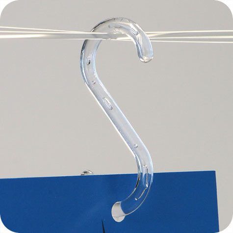 legatoria Gancio in plastica a S 55mm TRASPARENTE. Spessore 4mm. Apertura del gancio: 15mm.