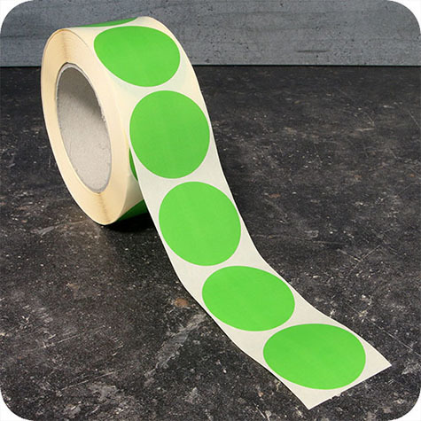 legatoria Bollini autoadesivi colorati diametro 50mm VERDE CHIARO, adesivo permanente, in rotolo.