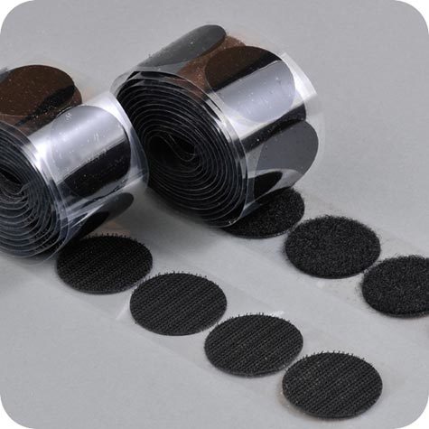 legatoria Bollini in velcro autoadesivi, diametro 35mm NERO, coppie maschio-femmina venduti su due rotoli.