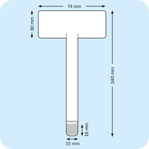 legatoria Supporto per cartelli Wobbler ,140mm TRASPARENTE, con una estremit autoadesiva molto tenace. In polietilene 240 micron.