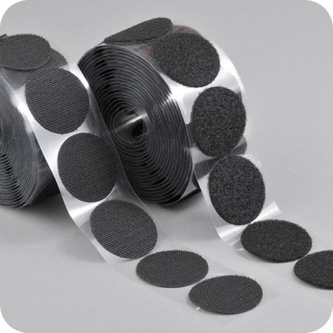 legatoria Bollini in velcro autoadesivi, diametro 45mm NERO, coppie maschio-femmina venduti su due rotoli.