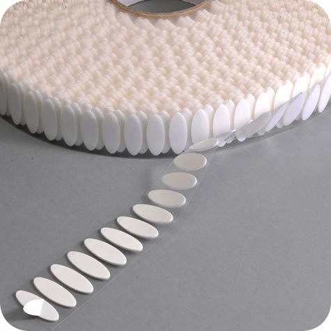 legatoria BolliniVelcroAutoadesivi. ovali. ULTRASOTTILI. 35x12mm BIANCO, ganci extra sottili, coppie maschio-femmina venduti a coppie disposte su un unico rotolo.