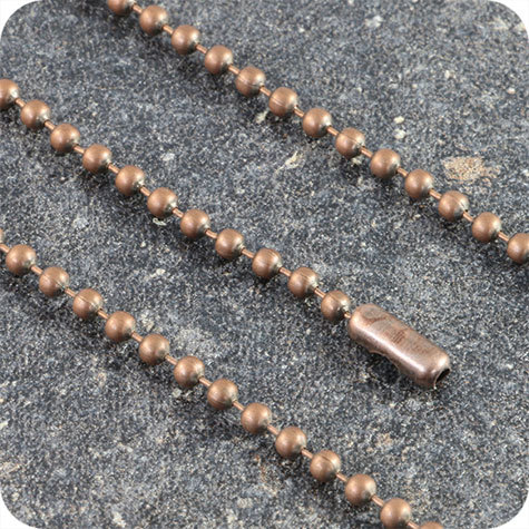 legatoria Catena a sfere, lunghezza 15cm in metallo con finitura RAME ANTICATO, diametro sfere 2,4mm, con connettore di chiusura.