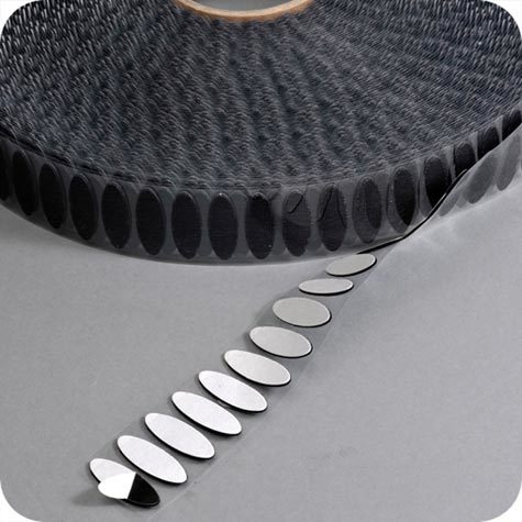 legatoria BolliniVelcroAutoadesivi. ovali. ULTRASOTTILI. 35x12mm NERO, ganci extra sottili, coppie maschio-femmina venduti a coppie disposte su un unico rotolo.