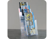 legatoria Porta opuscoli formato DIN LONG TRASPARENTE, 4 scomparti. Dimensioni 110x158x254mm a disposizione verticale, in polistirene da 2mm leg2691