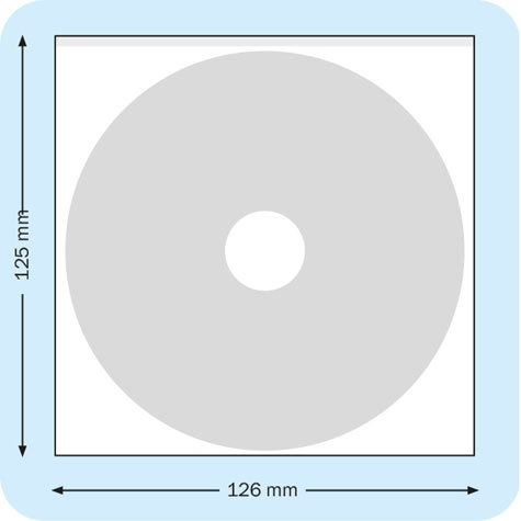 legatoria Busta autoadesiva porta CD TRASPARENTE, 126x125mm, senza patella di chiusura, con base quadrangolare.