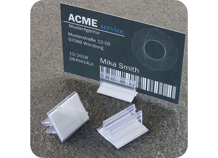 legatoria Porta cartellino autoadesivo 25x19mm TRASPARENTE, angolo di 90 gradi. Con base autoadesiva in schiuma di polietilene leg2694