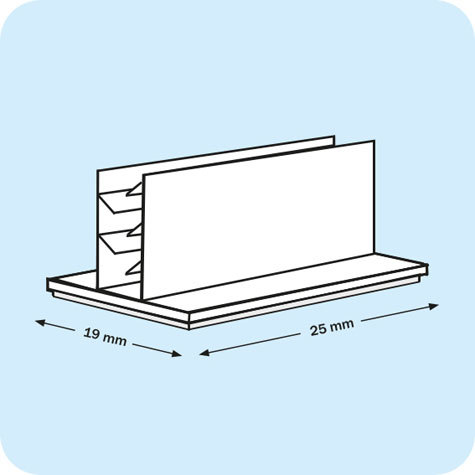legatoria Porta cartellino autoadesivo 25x19mm TRASPARENTE, angolo di 90 gradi. Con base autoadesiva in schiuma di polietilene.