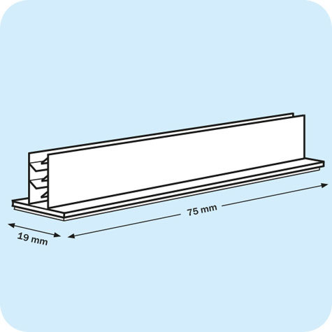 legatoria Porta cartellino autoadesivo base75x19mm TRASPARENTE, angolo di 90 gradi. Base autoadesiva in schiuma di polietilene.