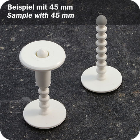 legatoria Perno rilegatore, lunghezza 65mm BIANCO. Con chiusura a tubetto. Testa diametro 23mm. Per lunghezza, si intende la distanza INTERNA tra le due teste, che corrisponde allo spessore del volume da rilegare.