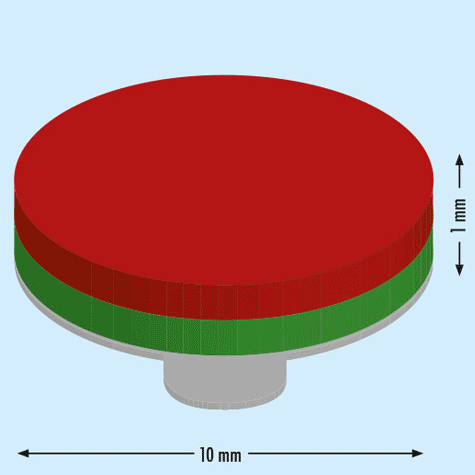 legatoria Calamita autoadesiva, diametro 10mm Calamita cilindrica con rivestimento superficiale nero, spessore 1mm, dischi magnetici al neodimio, calamita con grado magnetico N35. Forza di attrazione massima: 500 grammi*.