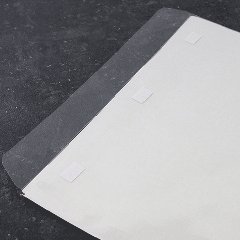 legatoria Busta autoadesiva A4 (210x297mm) in vinile trasparente (colla acrilica trasparente), apertura sul lato lungo, 120 micron*.