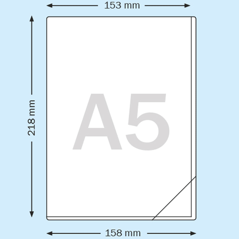 legatoria Busta autoadesiva con apertura a L (elle) A5 Formato A5 (210x148mm) in vinile trasparente, adesivo removibile, apertura a L (elle), in PVC rigido da 140 micron. Rapido inserimento del cartello grazie all'apertura sul lato lungo e corto. Chiusura con angolo 75x75mm*.