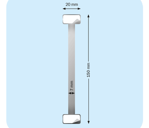 legatoria Supporto per cartelli Wobbler, 150x7-20mm ALLUMINIO pieghevole. Con due estremit autoadesive in schiuma di polietilene molto tenace*.