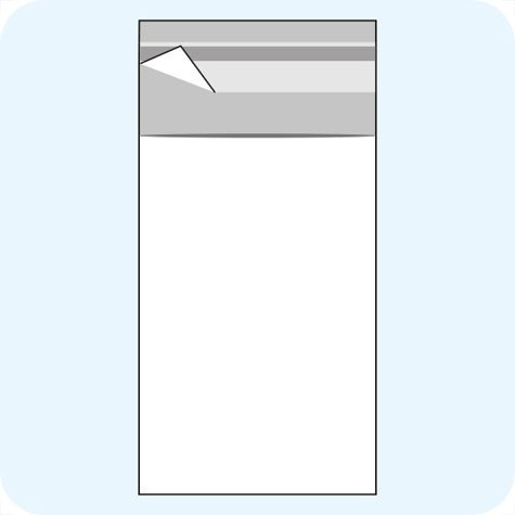 legatoria Sacchetto polipropilene orientato (OPP) 60x120mm TRASPARENTE, in polipropilene (OPP) da 30 micron, con patella da 30mm e banda autoadesiva di chiusura sul lato corto.