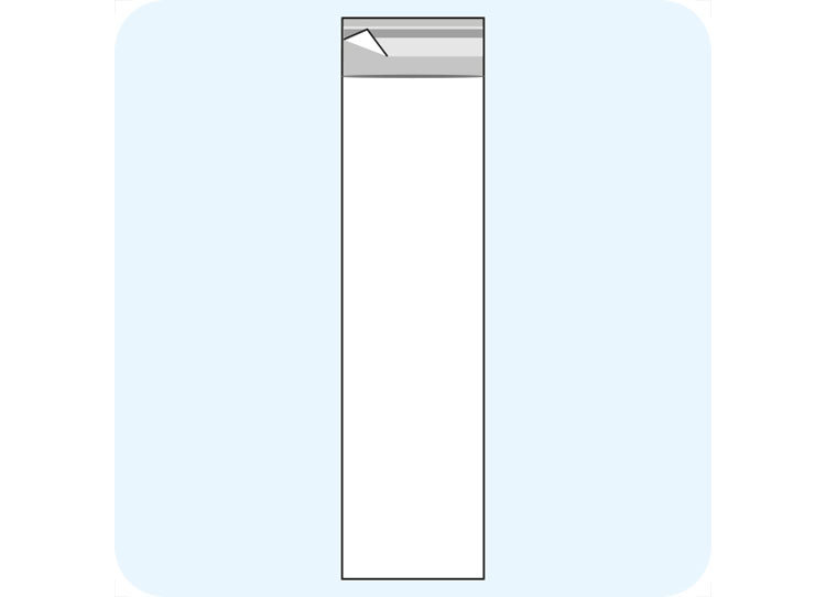 legatoria Sacchetto polipropilene orientato (OPP) 60x240mm TRASPARENTE, in polipropilene (OPP) da 30 micron, con patella da 30mm e banda autoadesiva di chiusura sul lato corto leg2720