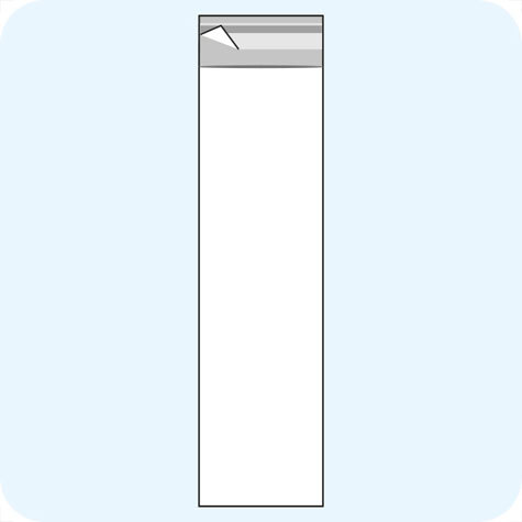 legatoria Sacchetto polipropilene orientato (OPP) 60x240mm TRASPARENTE, in polipropilene (OPP) da 30 micron, con patella da 30mm e banda autoadesiva di chiusura sul lato corto.