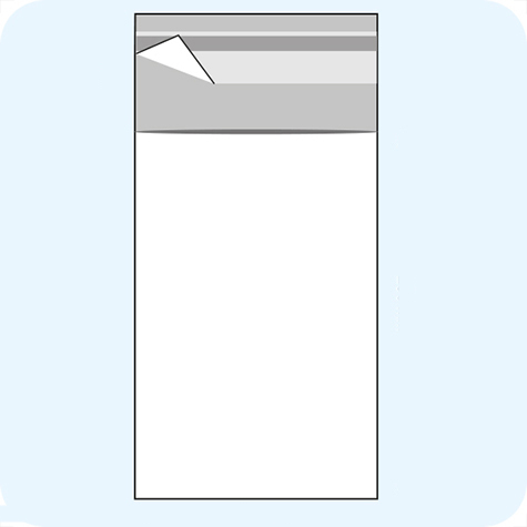 legatoria Sacchetto polipropilene orientato (OPP) 60x130mm TRASPARENTE, in polipropilene (OPP) da 30 micron, con patella da 30mm e banda autoadesiva di chiusura sul lato corto.