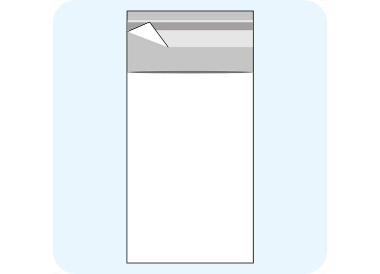 legatoria Sacchetto polipropilene orientato (OPP) 65x130mm TRASPARENTE, in polipropilene (OPP) da 30 micron, con patella da 30mm e banda autoadesiva di chiusura sul lato corto leg2722