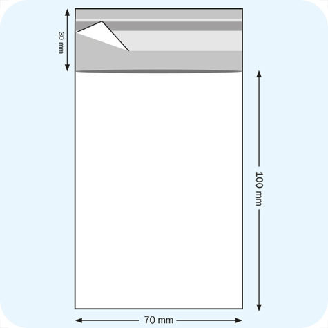 legatoria Sacchetto polipropilene orientato (OPP) 80x120mm TRASPARENTE, in polipropilene (OPP) da 30 micron, con patella da 30mm e banda autoadesiva di chiusura sul lato corto.