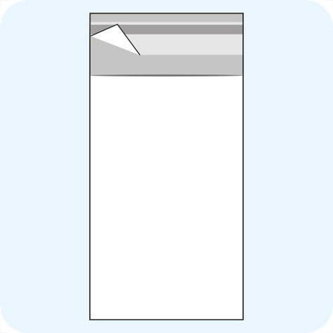 legatoria Sacchetto polipropilene orientato (OPP) 80x160mm TRASPARENTE, in polipropilene (OPP) da 30 micron, con patella da 30mm e banda autoadesiva di chiusura sul lato corto.