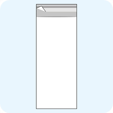 legatoria Sacchetto polipropilene orientato (OPP) 80x180mm TRASPARENTE, in polipropilene (OPP) da 30 micron, con patella da 30mm e banda autoadesiva di chiusura sul lato corto.