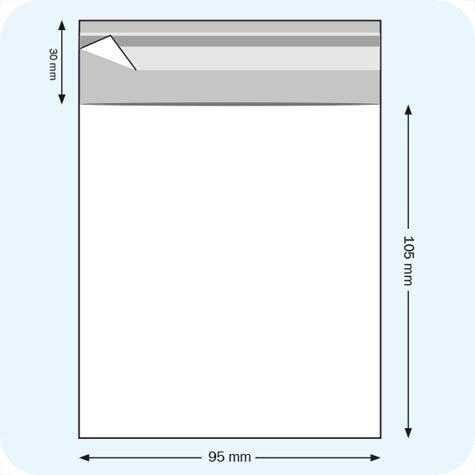 legatoria Sacchetto polipropilene orientato (OPP) 95x105mm TRASPARENTE, in polipropilene (OPP) da 30 micron, con patella da 30mm e banda autoadesiva di chiusura sul lato corto, adatta anche per mailing.
