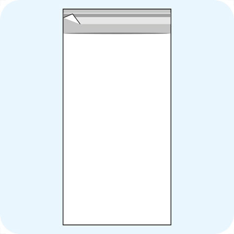 legatoria Sacchetto polipropilene orientato (OPP) 100x200mm TRASPARENTE, in polipropilene (OPP) da 30 micron, con patella da 30mm e banda autoadesiva di chiusura sul lato corto.