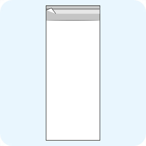 legatoria Sacchetto polipropilene orientato (OPP) 100x250mm TRASPARENTE, in polipropilene (OPP) da 30 micron, con patella da 30mm e banda autoadesiva di chiusura sul lato corto.