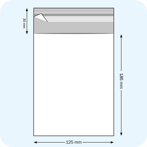 legatoria Sacchetto polipropilene orientato (OPP) 125x185mm TRASPARENTE, in polipropilene (OPP) da 30 micron, con patella da 30mm e banda autoadesiva di chiusura sul lato corto, adatta anche per mailing.