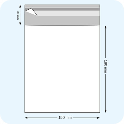 legatoria Sacchetto polipropilene orientato (OPP) 150x180mm TRASPARENTE, in polipropilene (OPP) da 30 micron, con patella da 30mm e banda autoadesiva di chiusura sul lato corto, adatta anche per mailing.